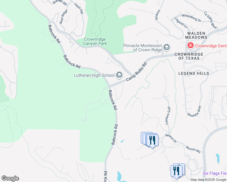 map of restaurants, bars, coffee shops, grocery stores, and more near 17919 Cantera Court in San Antonio