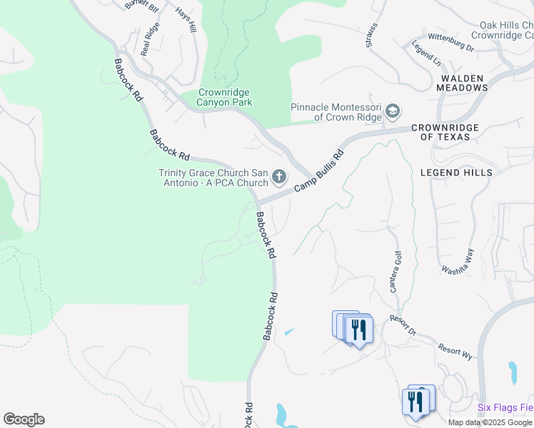 map of restaurants, bars, coffee shops, grocery stores, and more near 17919 Cantera Court in San Antonio