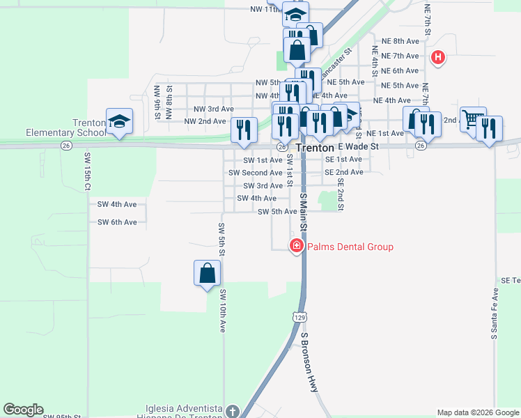 map of restaurants, bars, coffee shops, grocery stores, and more near 327 Southwest 5th Avenue in Trenton