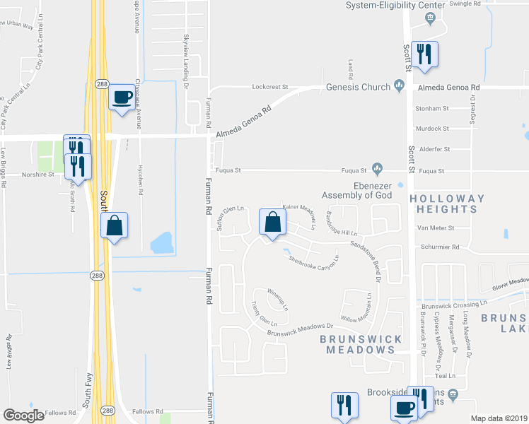 map of restaurants, bars, coffee shops, grocery stores, and more near 2906 Kainer Meadows Lane in Houston