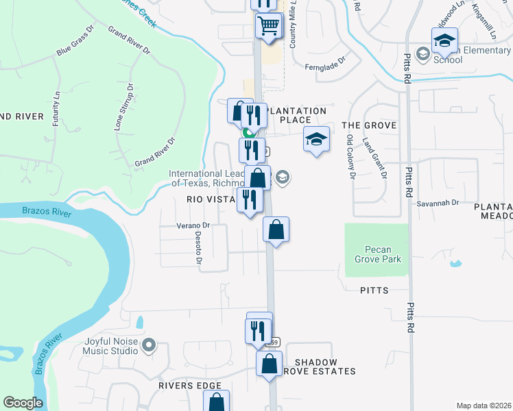 map of restaurants, bars, coffee shops, grocery stores, and more near 1093 FM 359 Rd in Richmond