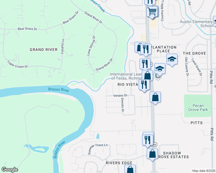 map of restaurants, bars, coffee shops, grocery stores, and more near 1030 Cascadera Court in Richmond
