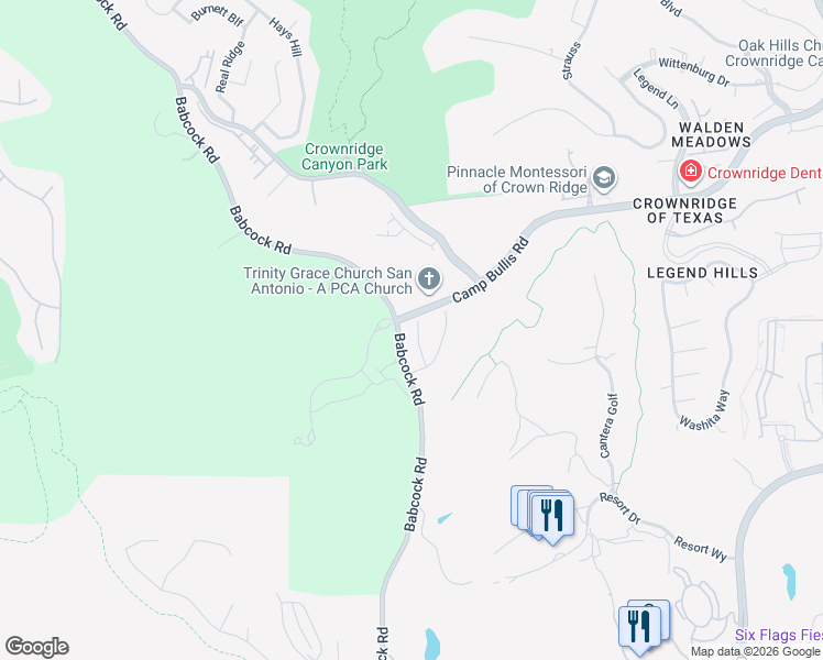 map of restaurants, bars, coffee shops, grocery stores, and more near 17919 Cantera Court in San Antonio