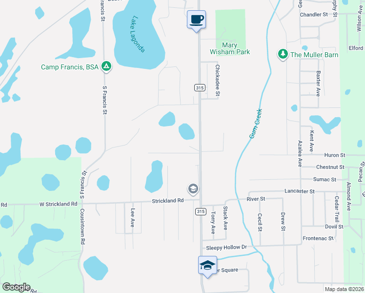 map of restaurants, bars, coffee shops, grocery stores, and more near in Interlachen