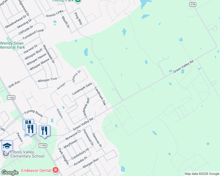 map of restaurants, bars, coffee shops, grocery stores, and more near 101-245 Scenic Hill Lane in Cibolo