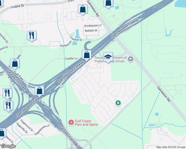 map of restaurants, bars, coffee shops, grocery stores, and more near 10718 Plum Dale Way in Houston