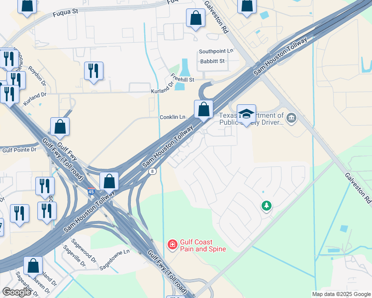 map of restaurants, bars, coffee shops, grocery stores, and more near 13507 Rural Oak Street in Houston