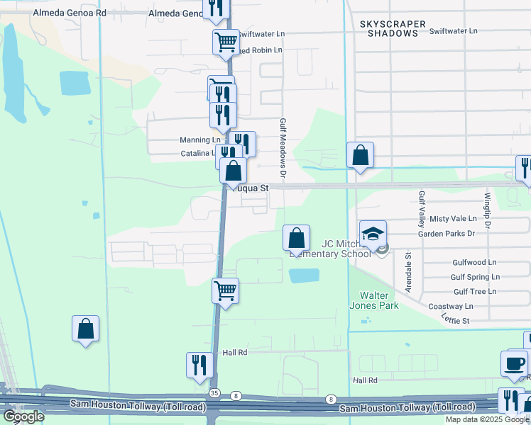 map of restaurants, bars, coffee shops, grocery stores, and more near 7788 Cecil Loop Street in Houston