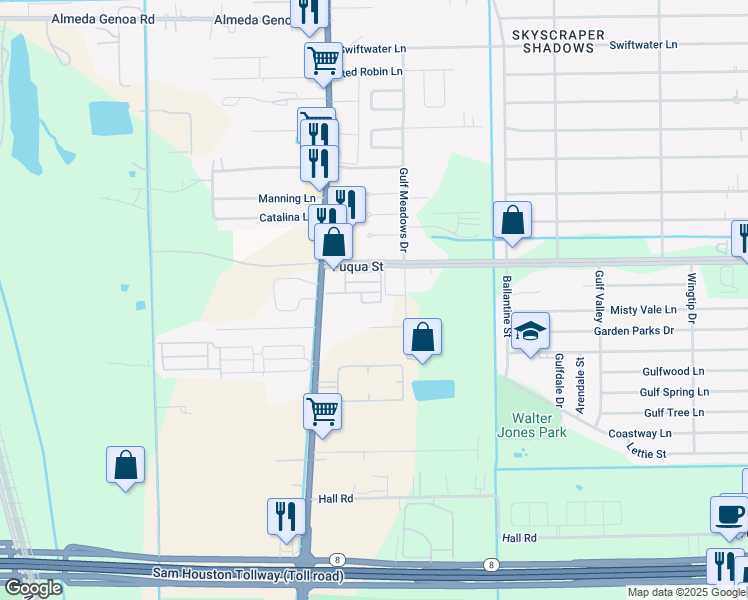 map of restaurants, bars, coffee shops, grocery stores, and more near 7775 Cecil Loop Lane in Houston