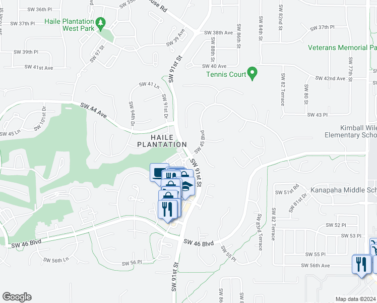map of restaurants, bars, coffee shops, grocery stores, and more near 4715 Southwest 91st Street in Gainesville