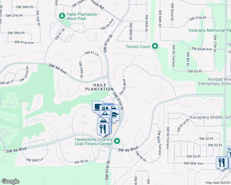 map of restaurants, bars, coffee shops, grocery stores, and more near 4833 Southwest 91 Terrace in Gainesville