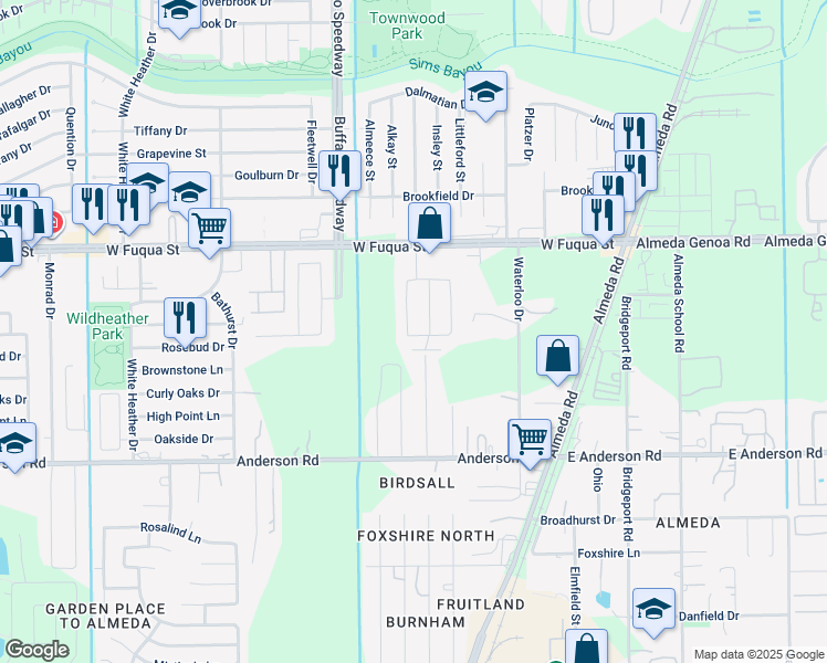 map of restaurants, bars, coffee shops, grocery stores, and more near 3419 Nottingham Valley Lane in Houston