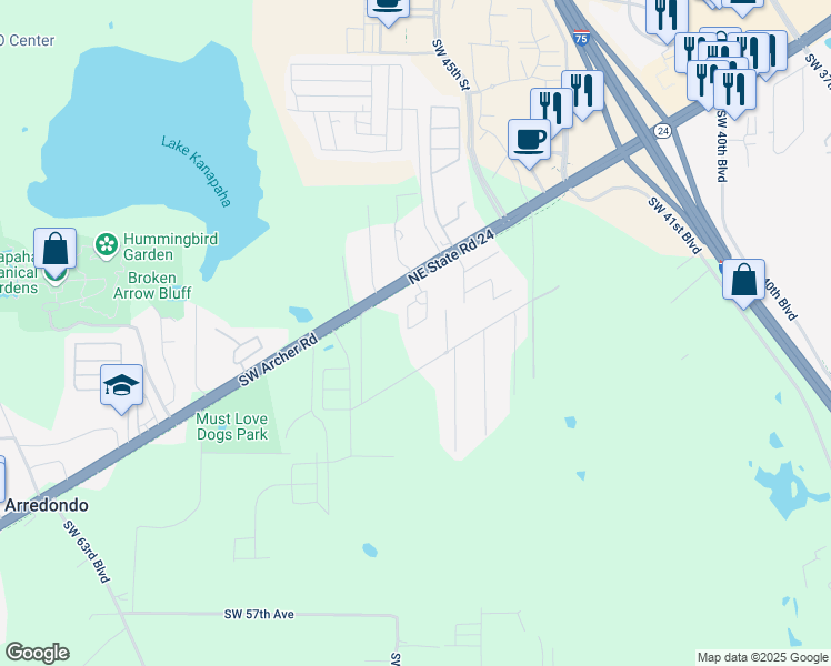 map of restaurants, bars, coffee shops, grocery stores, and more near 4687 Southwest 48th Drive in Gainesville