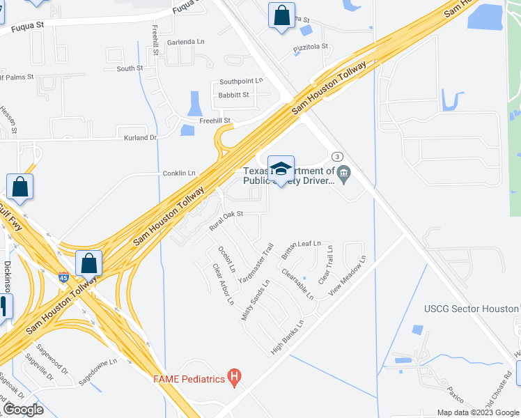 map of restaurants, bars, coffee shops, grocery stores, and more near 13731 Rural Oak Street in Houston