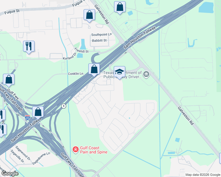 map of restaurants, bars, coffee shops, grocery stores, and more near 13723 Rural Oak Street in Houston