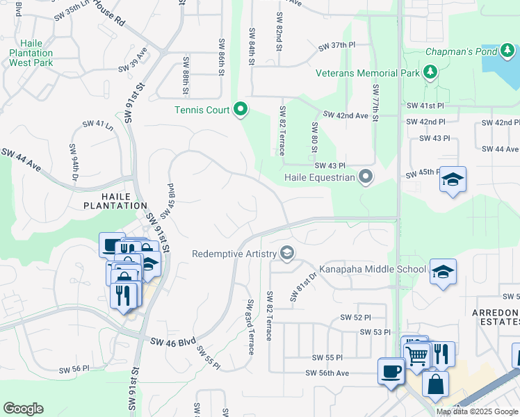 map of restaurants, bars, coffee shops, grocery stores, and more near 4537 Southwest 83 Drive in Gainesville