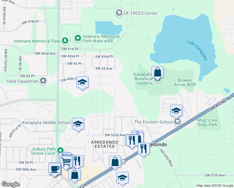 map of restaurants, bars, coffee shops, grocery stores, and more near 4715 Southwest 67 Terrace in Gainesville
