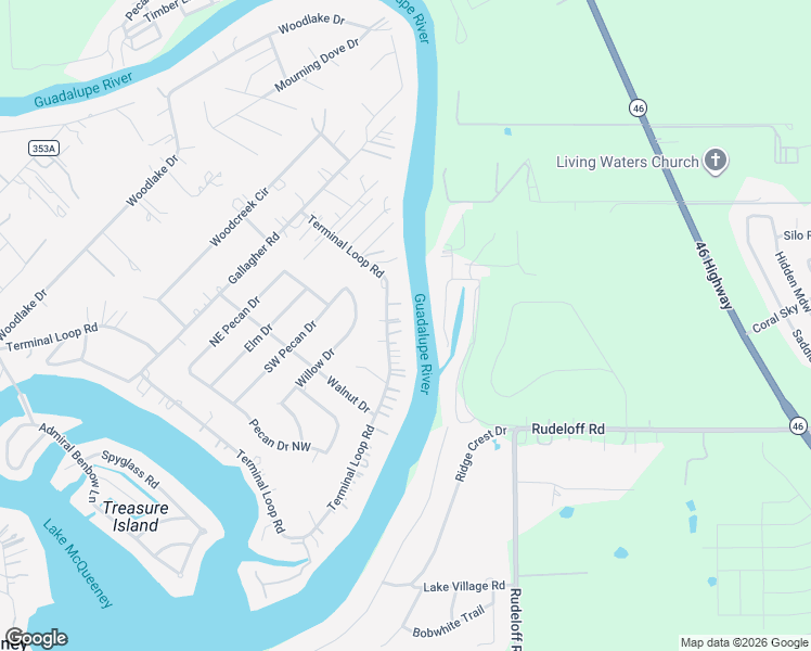 map of restaurants, bars, coffee shops, grocery stores, and more near 2443 Terminal Loop Road in McQueeney