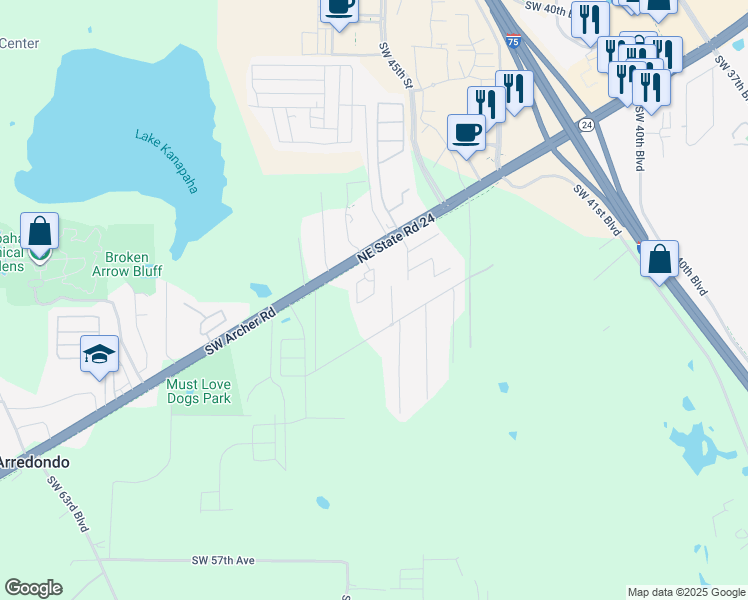 map of restaurants, bars, coffee shops, grocery stores, and more near 4611 Southwest 48th Way in Gainesville
