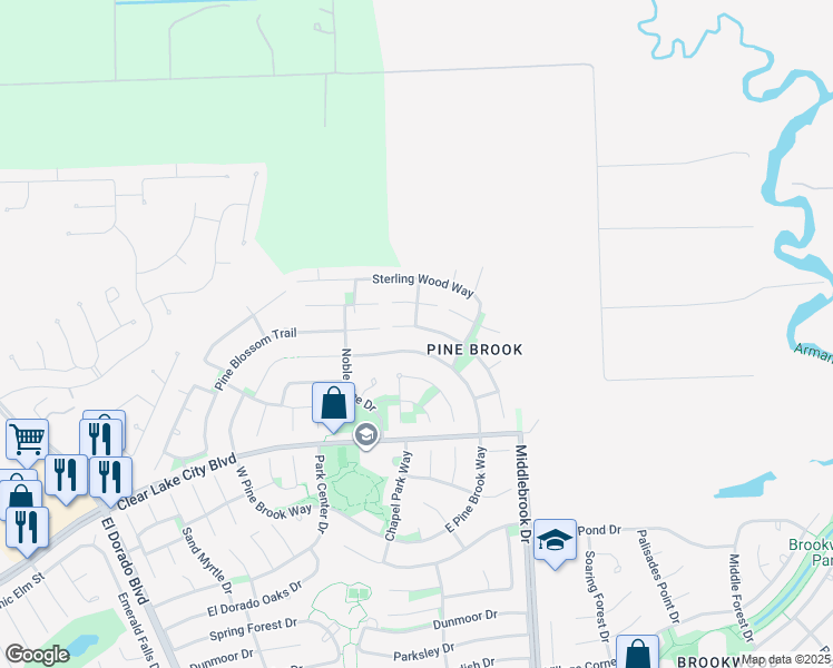 map of restaurants, bars, coffee shops, grocery stores, and more near 4603 Pine Heather Court in Houston
