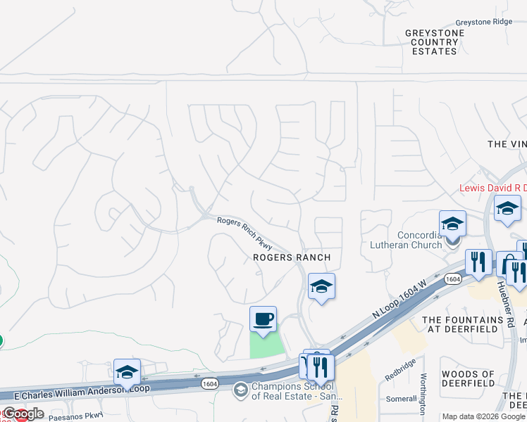 map of restaurants, bars, coffee shops, grocery stores, and more near 2622 Bayhill Cove in San Antonio