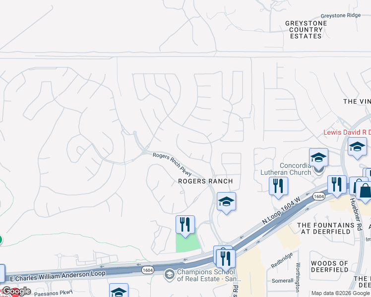 map of restaurants, bars, coffee shops, grocery stores, and more near 2622 Bayhill Cove in San Antonio