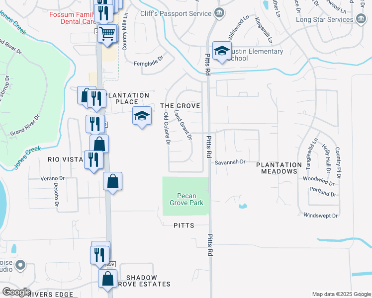 map of restaurants, bars, coffee shops, grocery stores, and more near 419 Land Grant Drive in Richmond