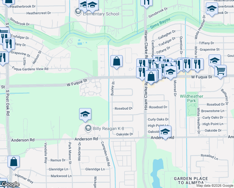 map of restaurants, bars, coffee shops, grocery stores, and more near 4714 Smooth Oak Lane in Houston