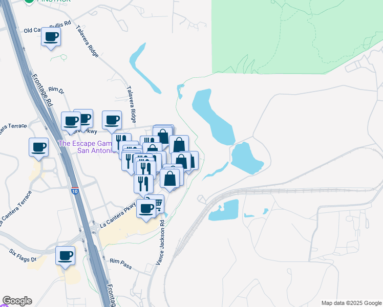 map of restaurants, bars, coffee shops, grocery stores, and more near 17902 La Cantera Parkway in San Antonio