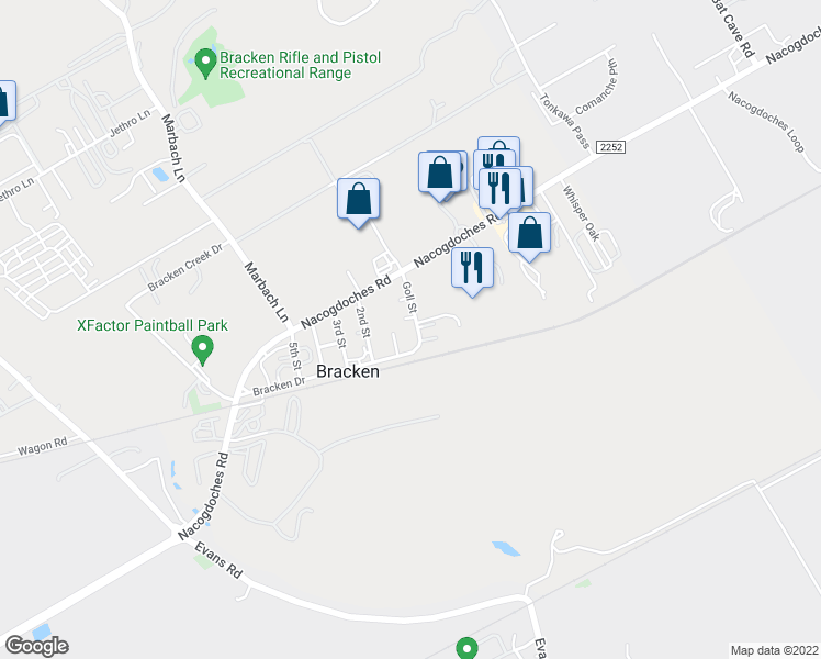 map of restaurants, bars, coffee shops, grocery stores, and more near 18495 Goll Street in San Antonio