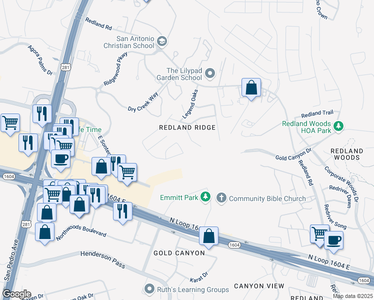 map of restaurants, bars, coffee shops, grocery stores, and more near 2327 Tristan Run in San Antonio