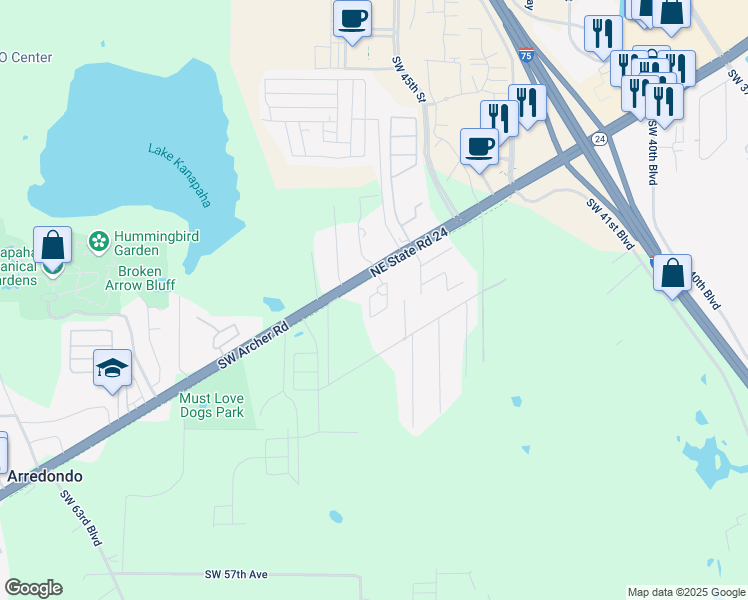 map of restaurants, bars, coffee shops, grocery stores, and more near 4611 Southwest 48th Way in Gainesville
