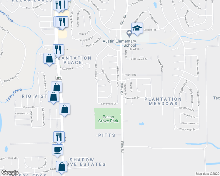 map of restaurants, bars, coffee shops, grocery stores, and more near 419 Land Grant Drive in Richmond