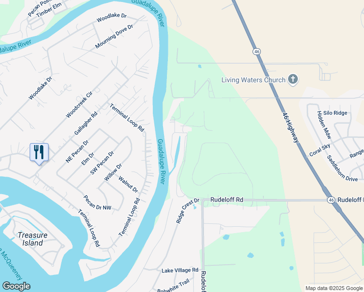 map of restaurants, bars, coffee shops, grocery stores, and more near 340 Laguna Vista in Seguin