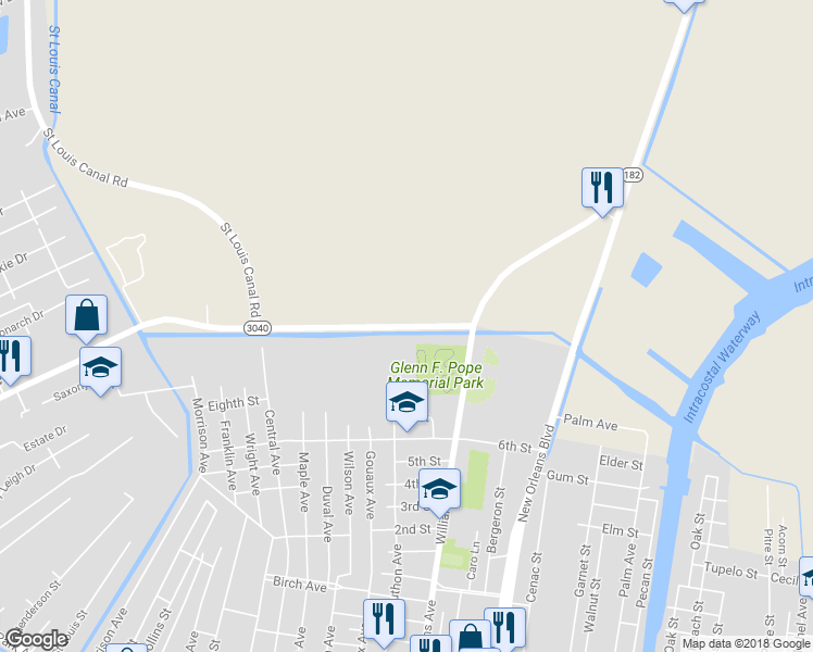 map of restaurants, bars, coffee shops, grocery stores, and more near 461 North Hollywood Road in Houma