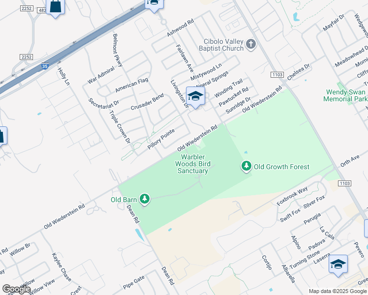 map of restaurants, bars, coffee shops, grocery stores, and more near 19349 County Road 382 in Cibolo