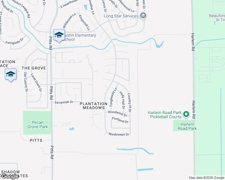 map of restaurants, bars, coffee shops, grocery stores, and more near 1111 Tanglewild Lane in Richmond