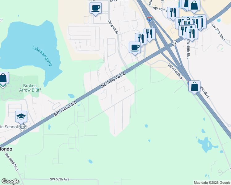 map of restaurants, bars, coffee shops, grocery stores, and more near 4722 Southwest 47th Way in Gainesville