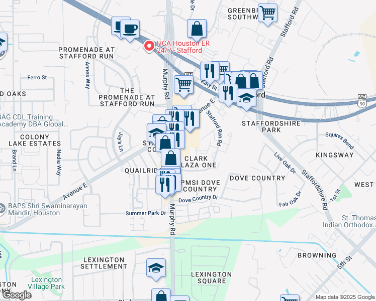 map of restaurants, bars, coffee shops, grocery stores, and more near 501 Murphy Rd in Stafford