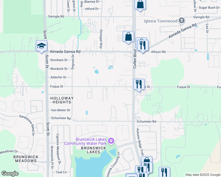 map of restaurants, bars, coffee shops, grocery stores, and more near 3934 Fuqua Street in Houston