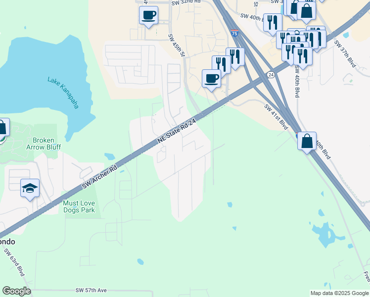 map of restaurants, bars, coffee shops, grocery stores, and more near 4657 Southwest 45th Lane in Gainesville