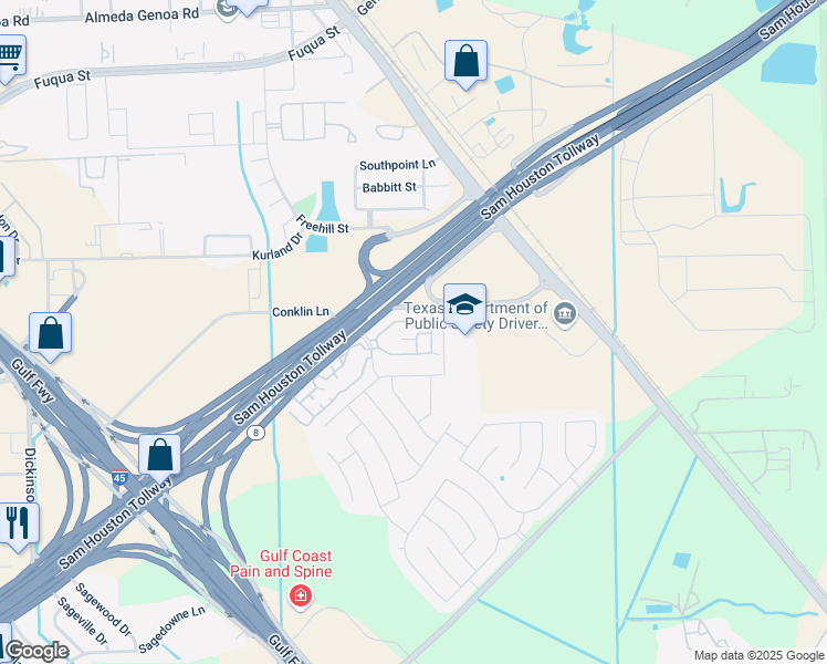 map of restaurants, bars, coffee shops, grocery stores, and more near 10603 Southdown Trace Trail in Houston