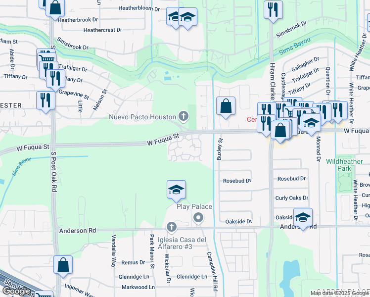 map of restaurants, bars, coffee shops, grocery stores, and more near 4855 West Fuqua Street in Houston