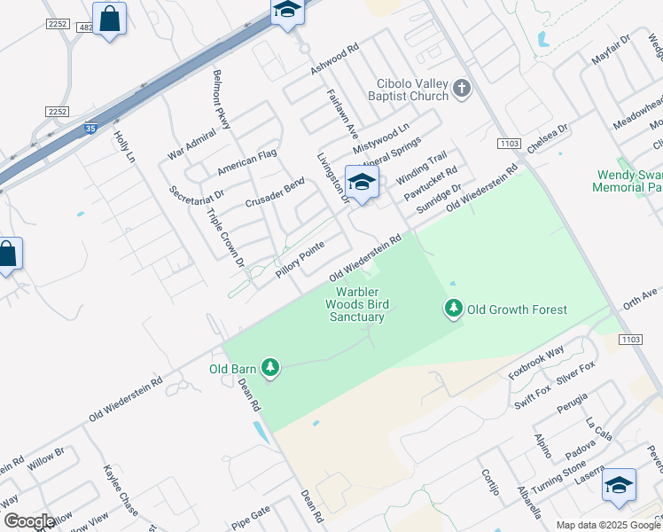 map of restaurants, bars, coffee shops, grocery stores, and more near 19349 County Road 382 in Cibolo