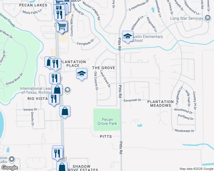 map of restaurants, bars, coffee shops, grocery stores, and more near 435 Land Grant Drive in Richmond