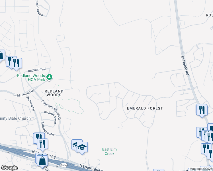 map of restaurants, bars, coffee shops, grocery stores, and more near 3231 Crystal Path in San Antonio