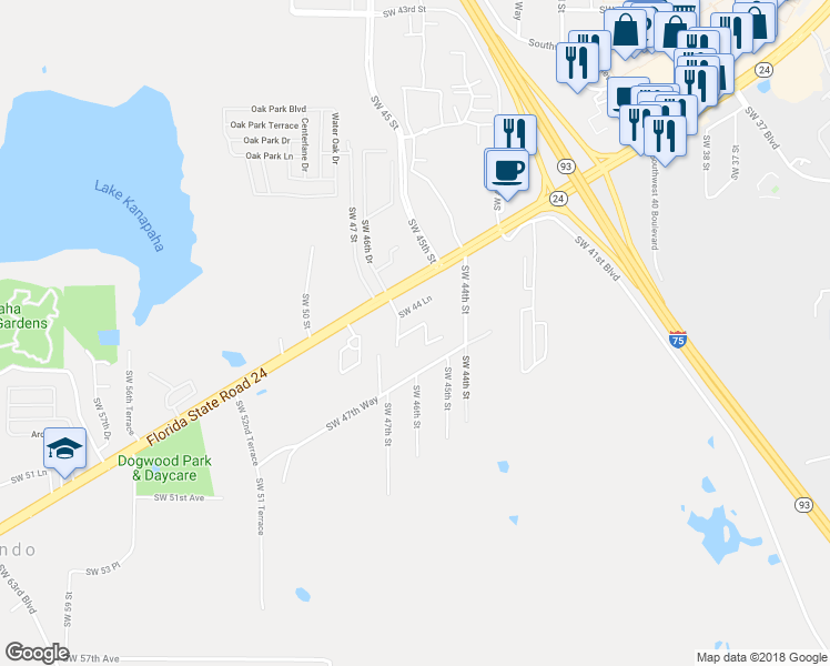 map of restaurants, bars, coffee shops, grocery stores, and more near 4637 Southwest 45th Lane in Gainesville