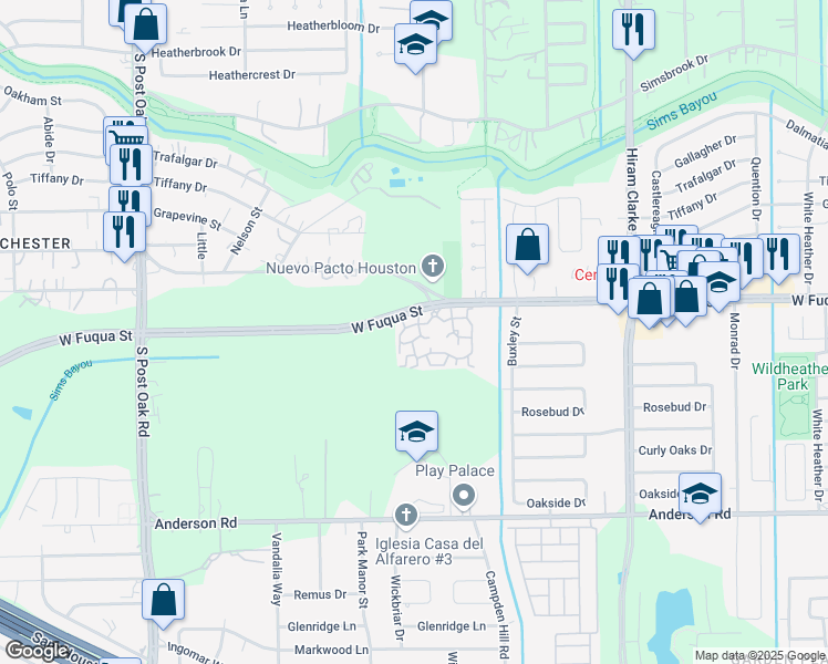 map of restaurants, bars, coffee shops, grocery stores, and more near 4855 West Fuqua Street in Houston