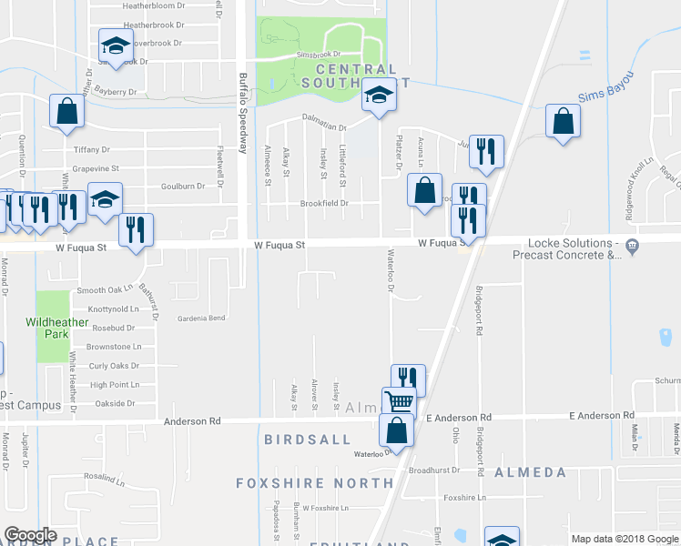 map of restaurants, bars, coffee shops, grocery stores, and more near 14811 Cardiff Cliff Lane in Houston