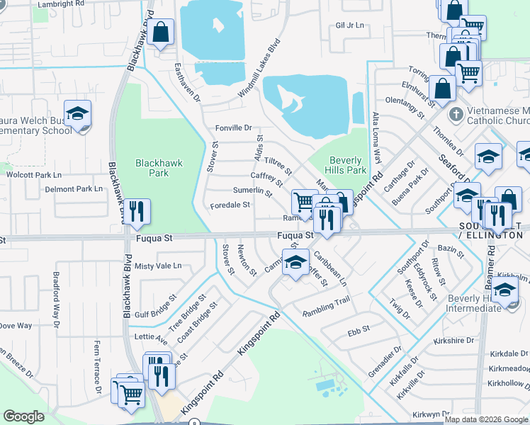 map of restaurants, bars, coffee shops, grocery stores, and more near 9829 Sumerlin Street in Houston